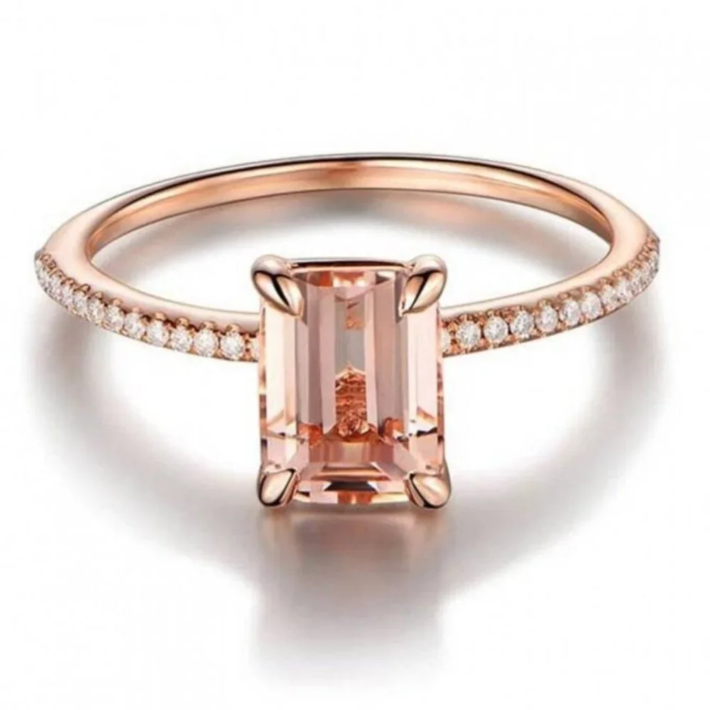 NEW! DAINTY Rose Gold Princess Cur Morganite Engagement Wedding Ring Set… - Picture 2 of 9
